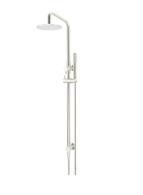 Meir Round Combination Shower Rail, 200mm Rose, Single Function Hand Shower Brushed Nickel