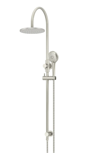Meir Round Gooseneck Shower Set with 200mm rose, Three-Function Hand Shower Brushed Nickel