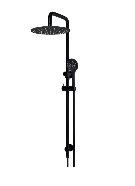 Meir Round Combination Shower Rail, 300mm Rose, Single Function Hand Shower - Matte Black