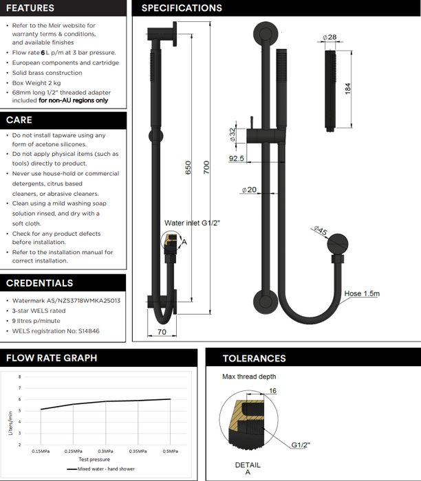 Meir Round Hand Shower on Rail Column Lustre Bronze