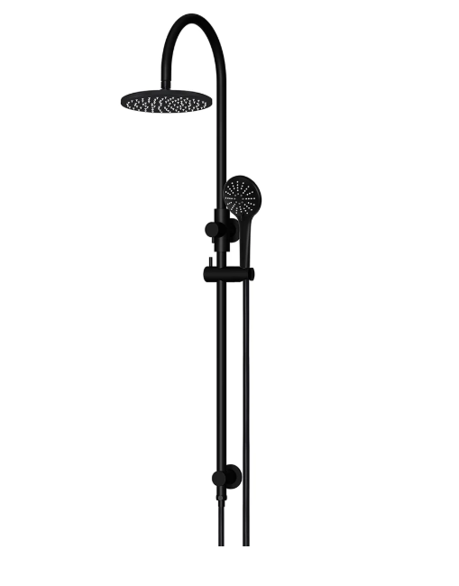 Meir Round Gooseneck Shower Set with 200mm rose, Three-Function Hand Shower Matte Black