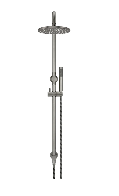 Meir Round Combination Shower Rail, 200mm Rose, Single Function Hand Shower Gun Metal