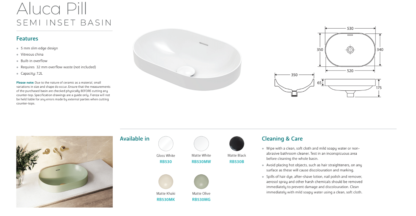 Aluca Pill Semi-Inset Basin, Matte White