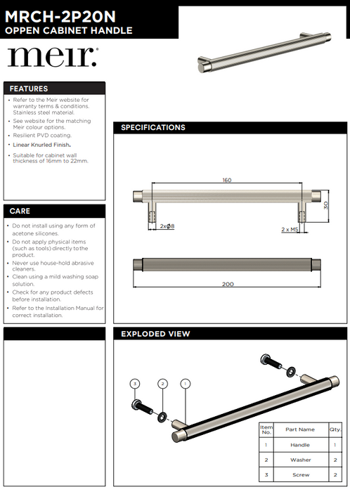 Meir Öppen Round Pull 200mm Cabinet Handle (Linear Knurled) Tiger Bronze