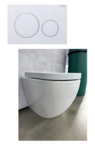 Designer Bathware Rimless Wall Faced Pan, Cistern & Button Package WHITE