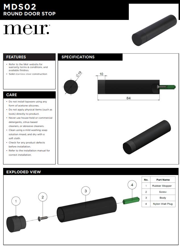 Meir Round Door Stop - Matte Black