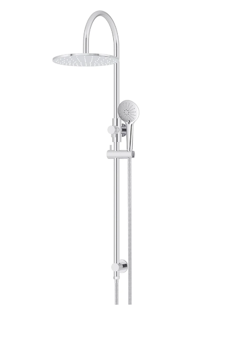 Meir Round Gooseneck Shower Set with 300mm rose, Three-Function Hand Shower Chrome