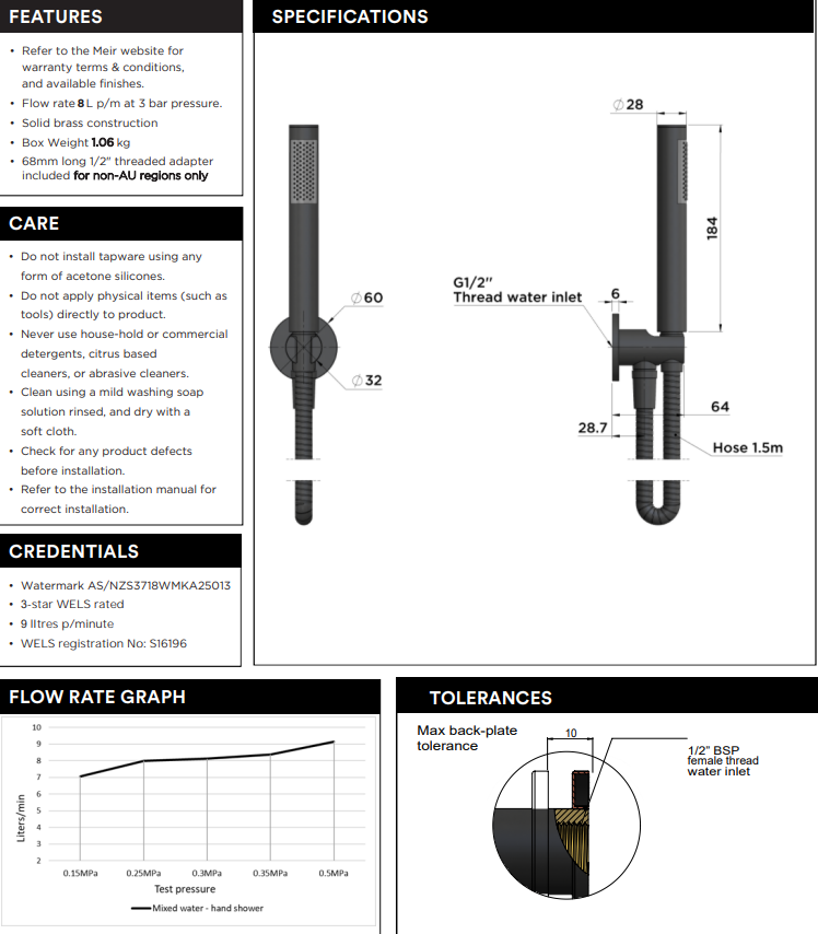 Meir Round Hand Shower on Fixed Bracket Matte Black
