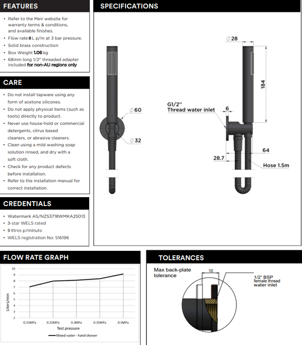 Meir Round Hand Shower on Fixed Bracket Matte Black