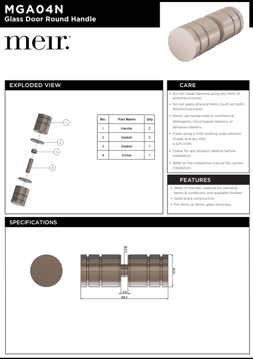 Meir Shower Door Round Handle Champagne