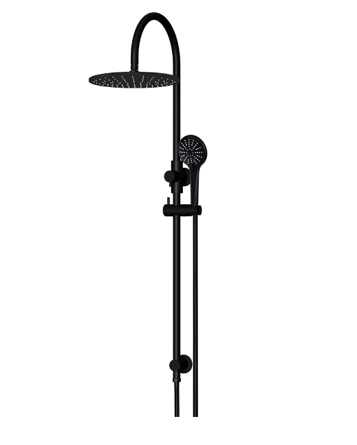 Meir Round Gooseneck Shower Set with 300mm rose, Three-Function Hand Shower Matte Black