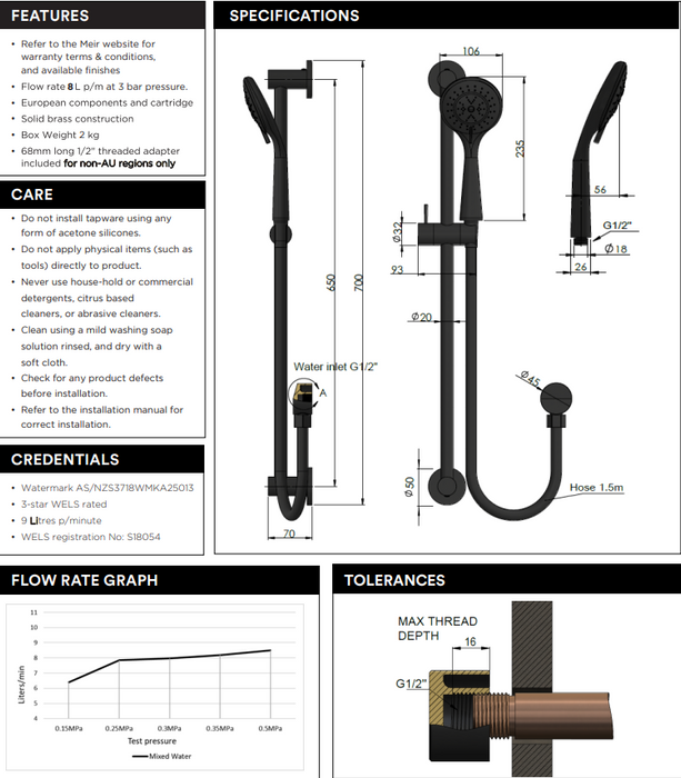 Meir Round Shower on Rail Column with Three Functions - Champagne