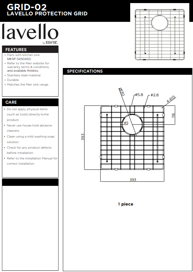 Lavello Protection Grid for MKSP-S450450 - Gunmetal Black