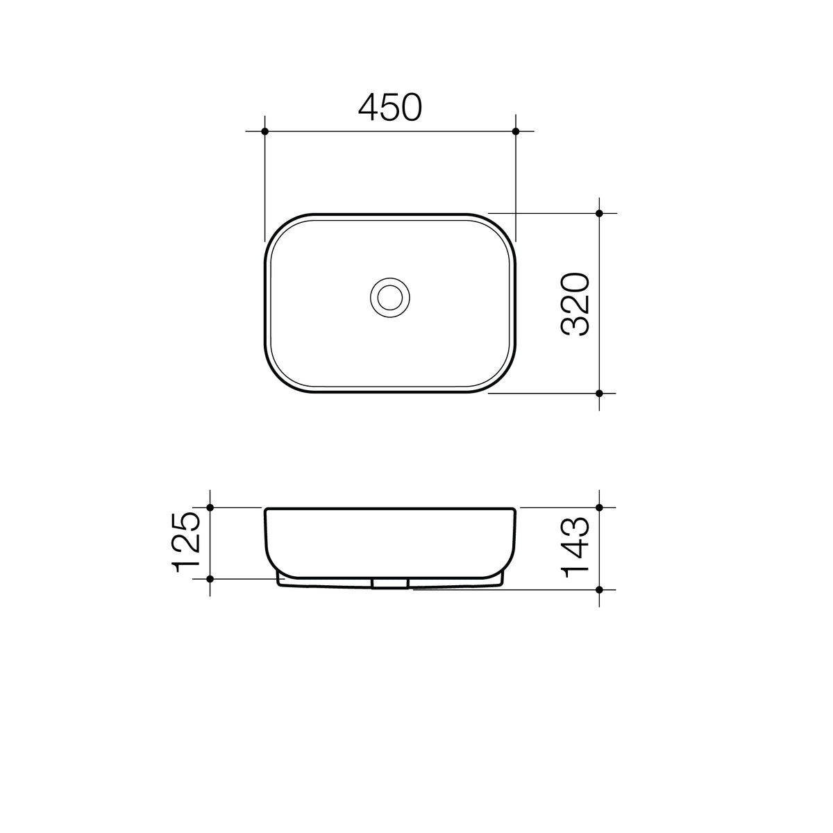 Caroma Luna® Semi Recessed Basin - 0TH specification drawing