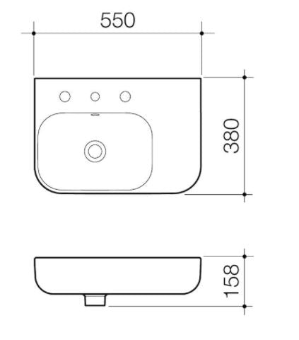 Caroma Luna® Shelf Wall Basin 1TH specification drawing