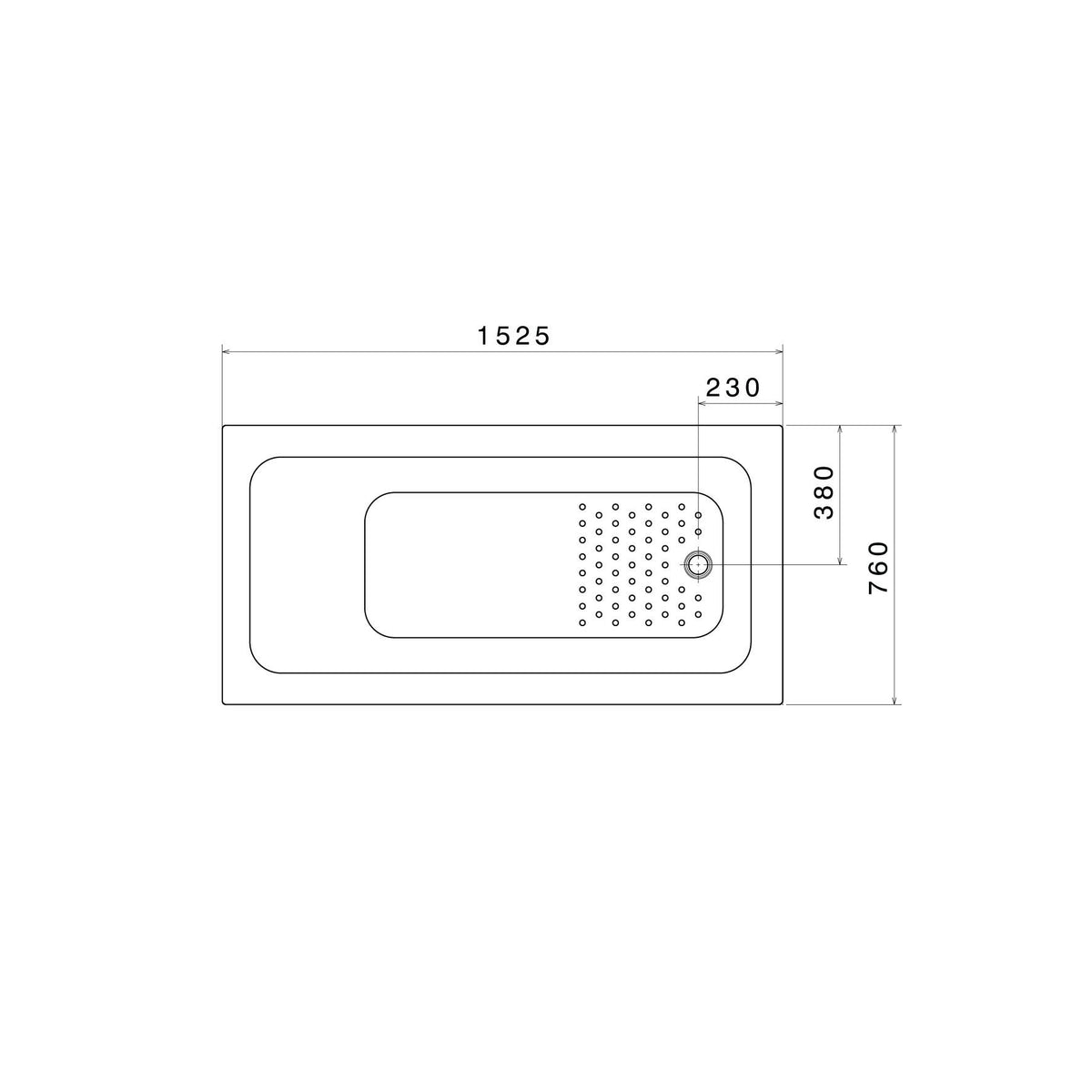 Vivas 1525 Anti-slip Island Bath specification drawing