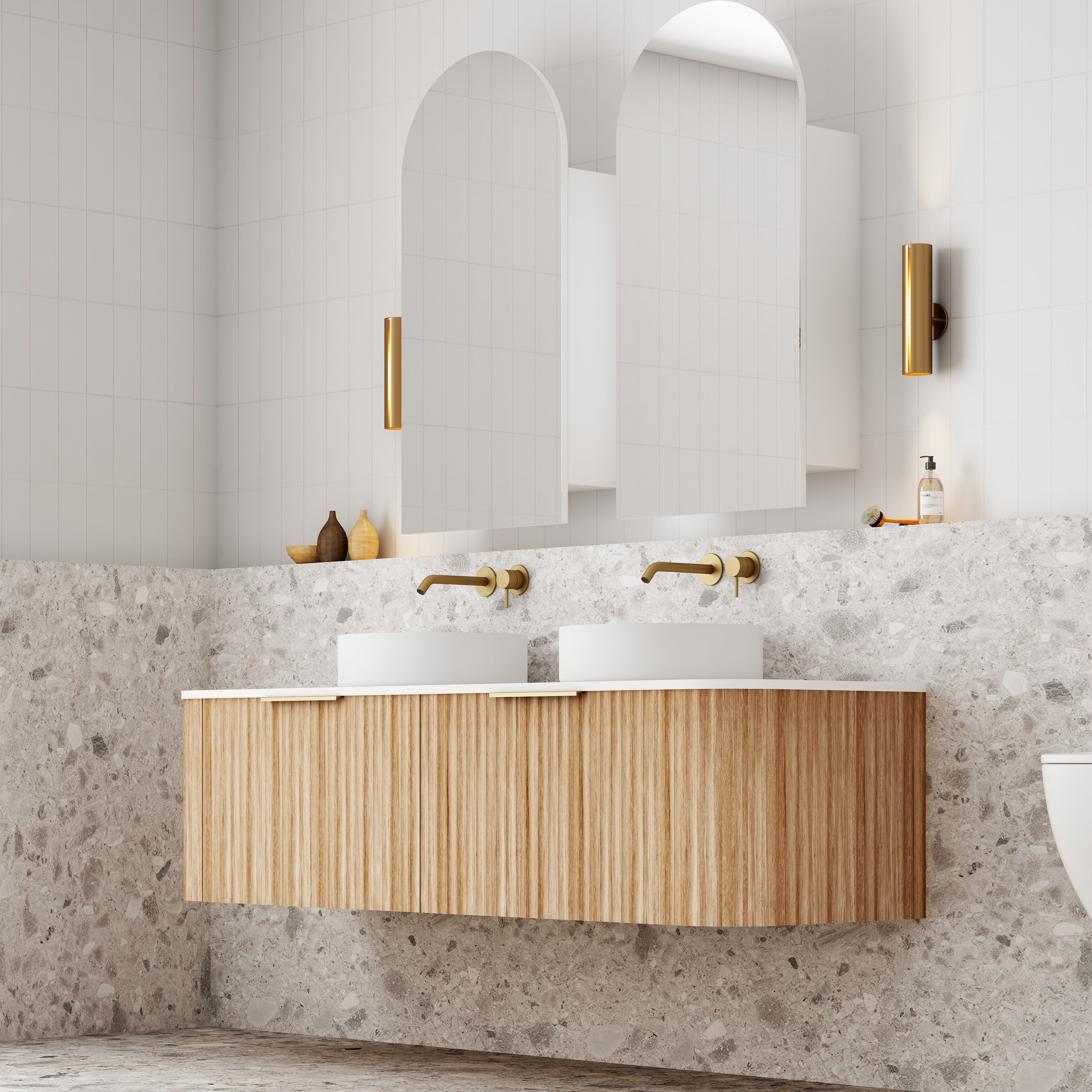 V-Groove Natural Oak Curved Wall Hung Vanity