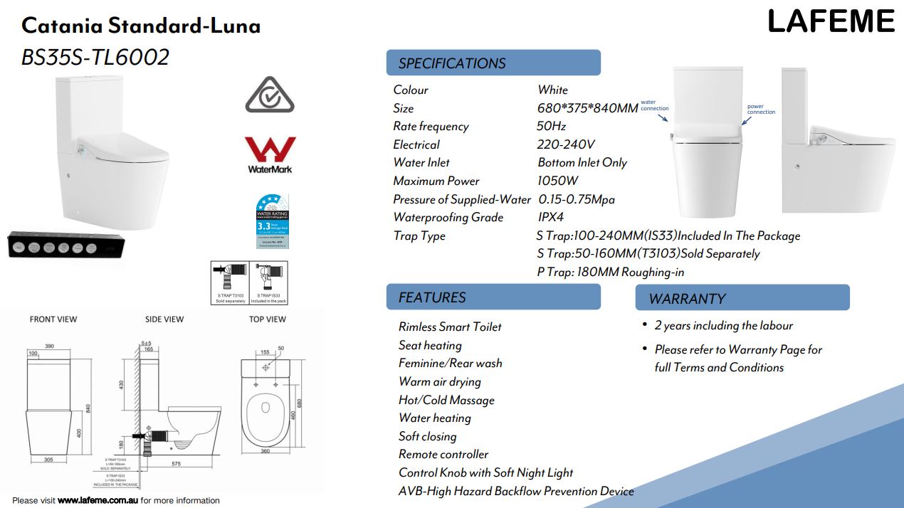 Lafeme Catania Standard Luna Bidet Suite