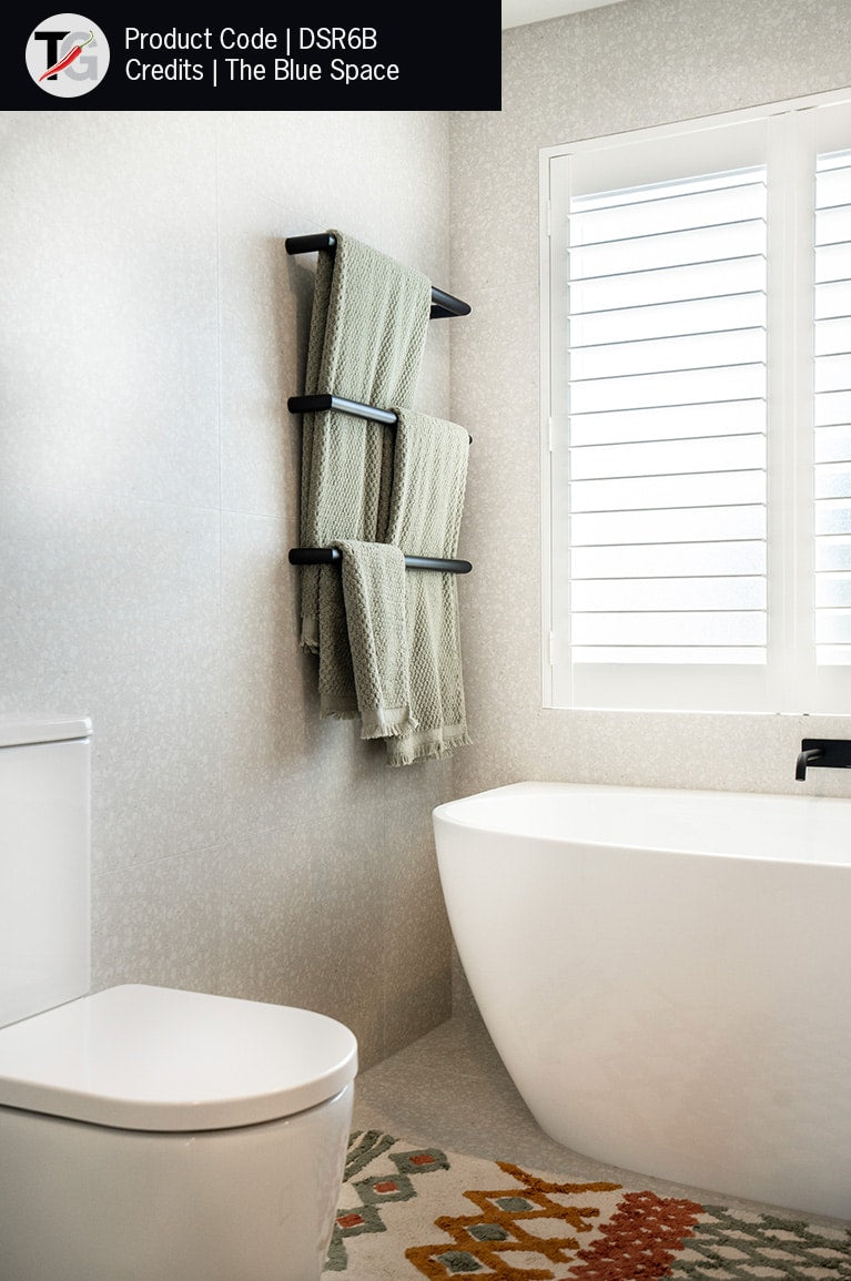 Thermogroup Thermorail 12V Round Single Bar Heated Towel Rail Matt Black