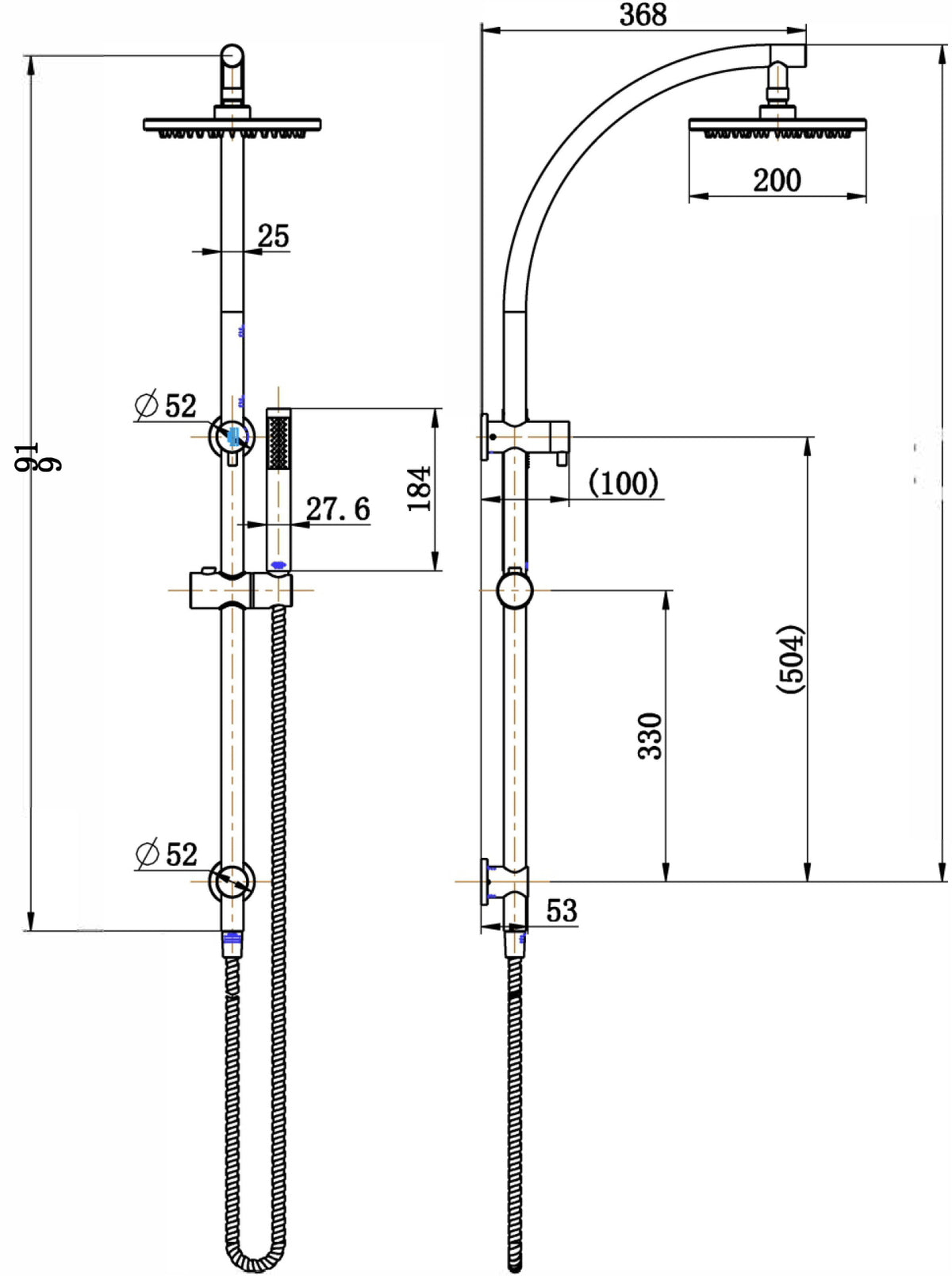 Dubbo Shower Column Set line drawing