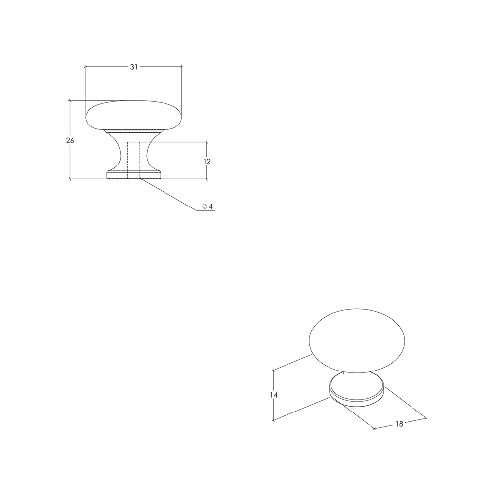 Momo Duke Round Knob - Line Drawing