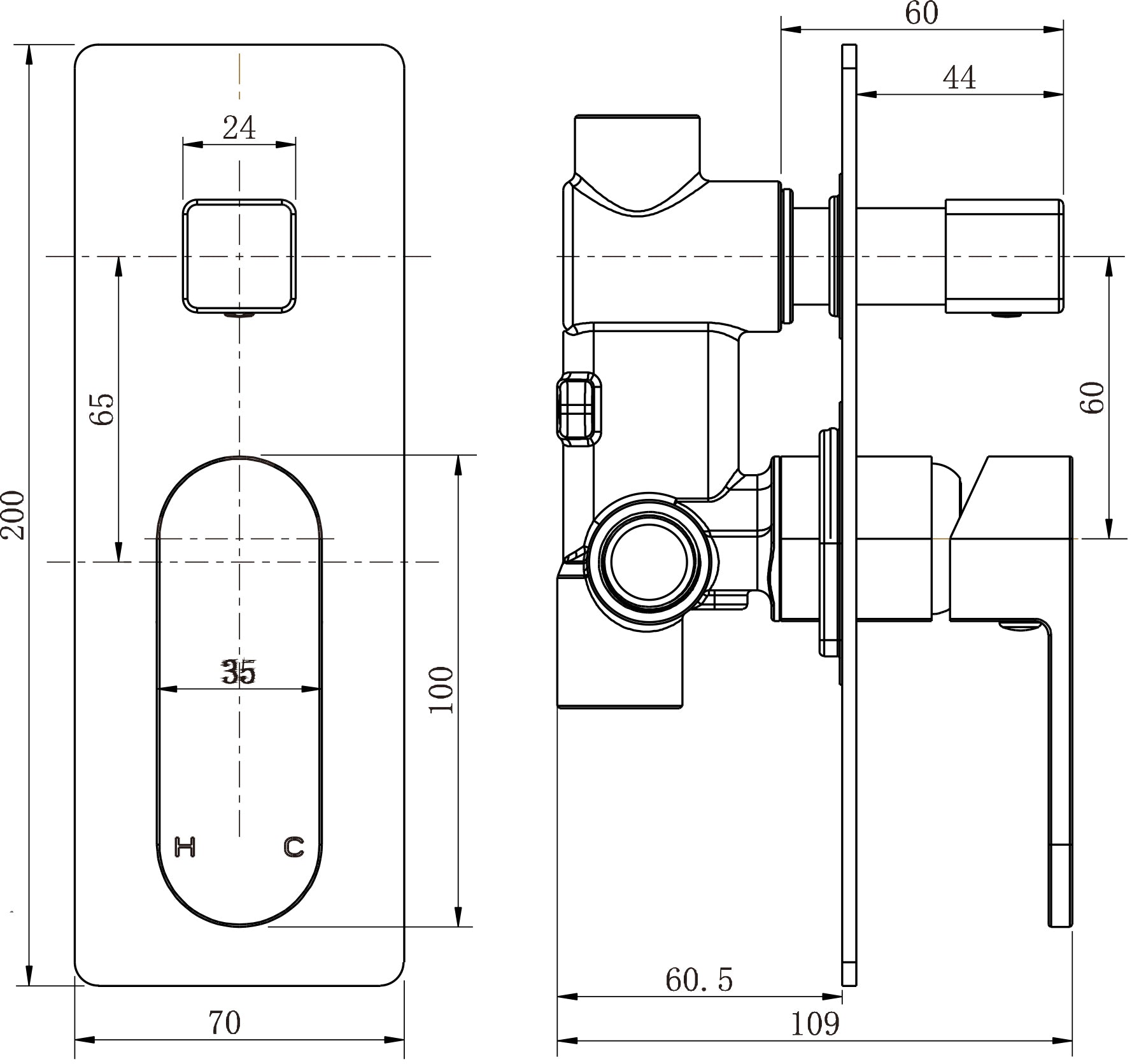 Modern National Eva Mini Shower Diverter Mixer