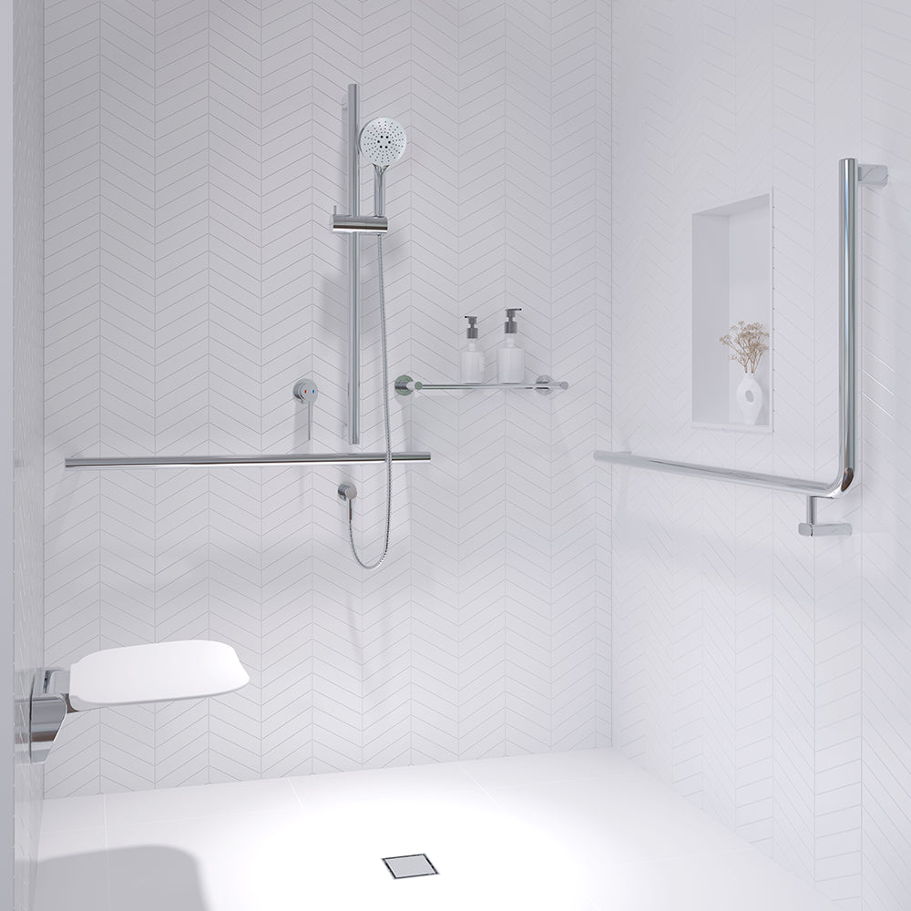 Fienza 90° Care Slimline Left-Hand Grab Rail Stainless Steel