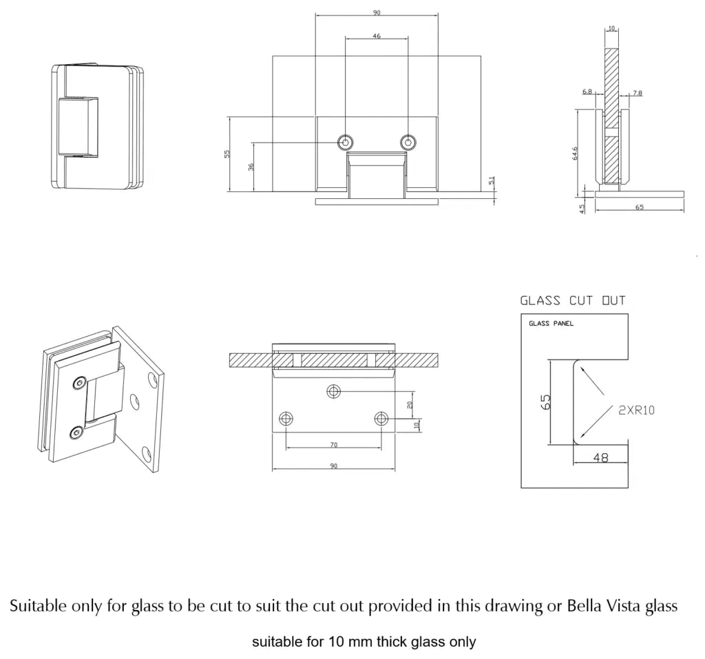 Bella Vista Shower Screen Hinge Glass To Wall Living Brass