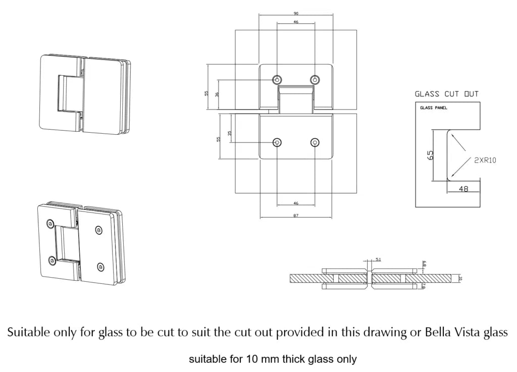 Bella Vista Shower Screen Hinges Glass To Glass Living Brass