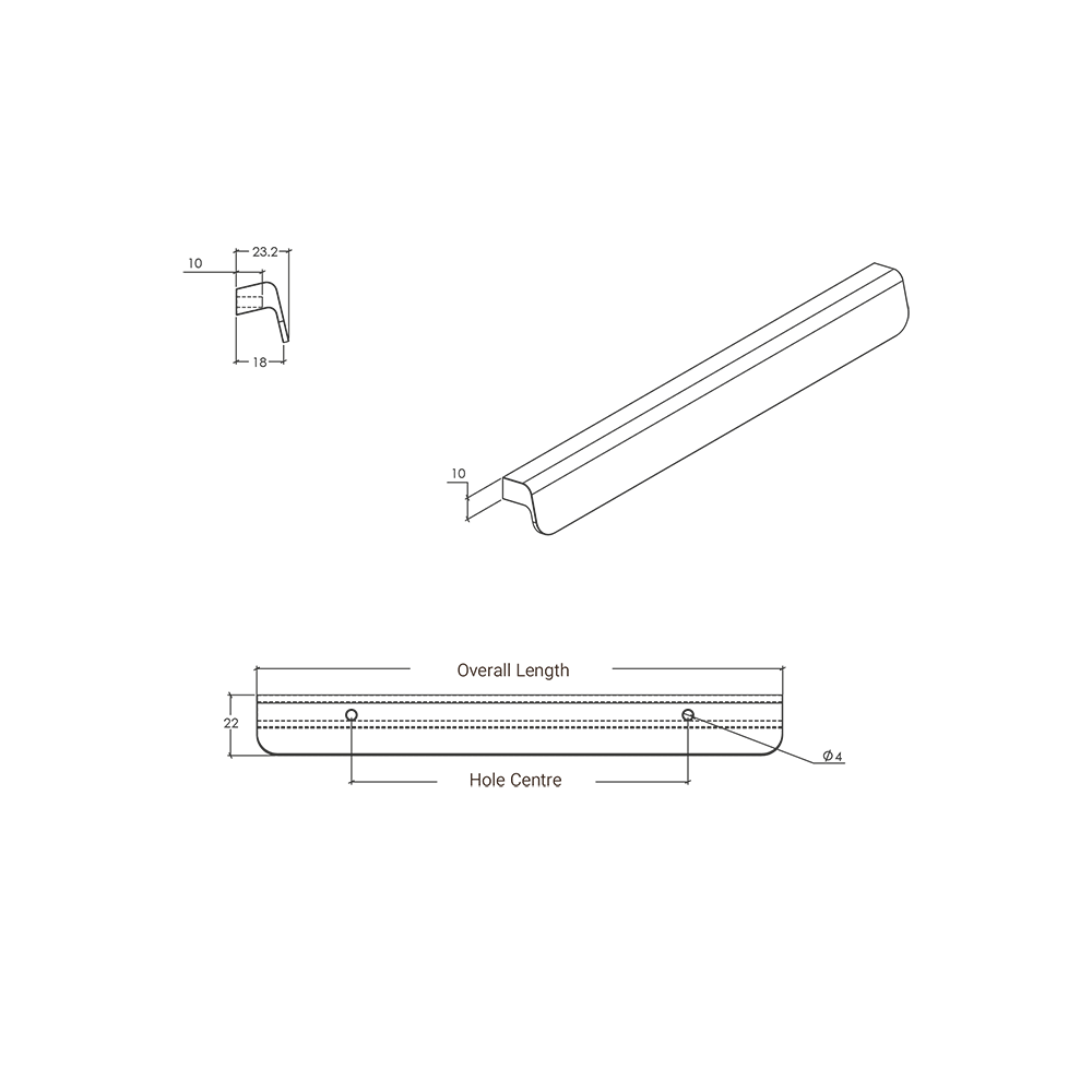 Momo Flapp Wood Pull Handle - Line Drawing