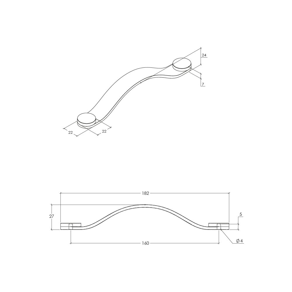 Momo Flexa Leather D Handle - Line Drawing