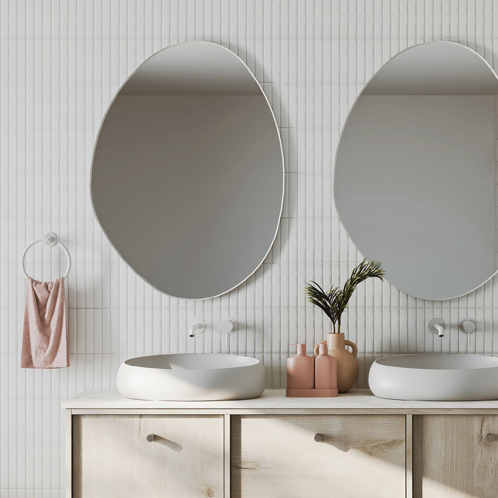 Pebble Matte White Asymmetrical Framed Mirror
