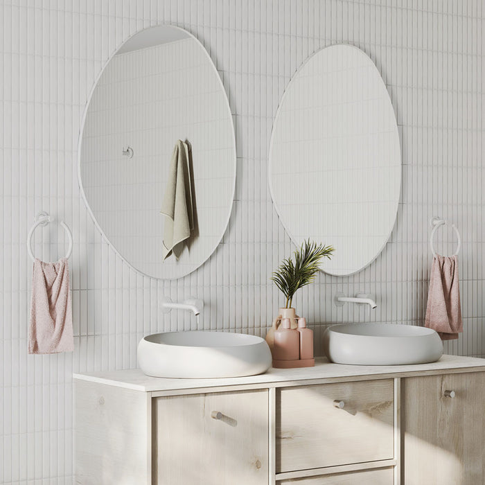 Pebble Matte White Asymmetrical Framed Mirror
