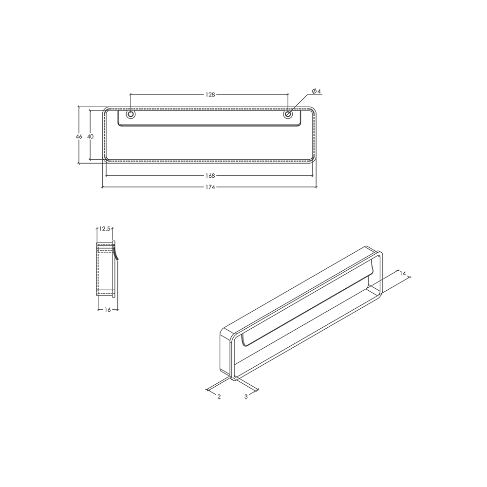 Momo Fold Flush Pull - Line Drawing