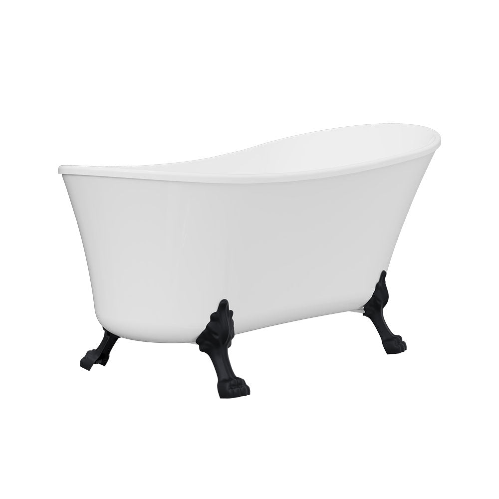 Fienza Clawfoot Freestanding Bath Gloss White 1500mm Black Feet