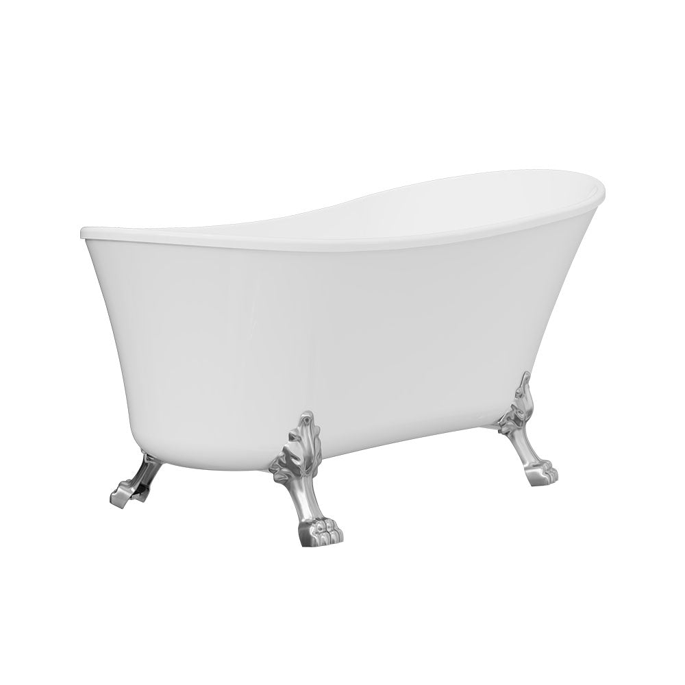 Fienza Clawfoot Freestanding Bath Gloss White 1500mm Brushed Nickel Feet