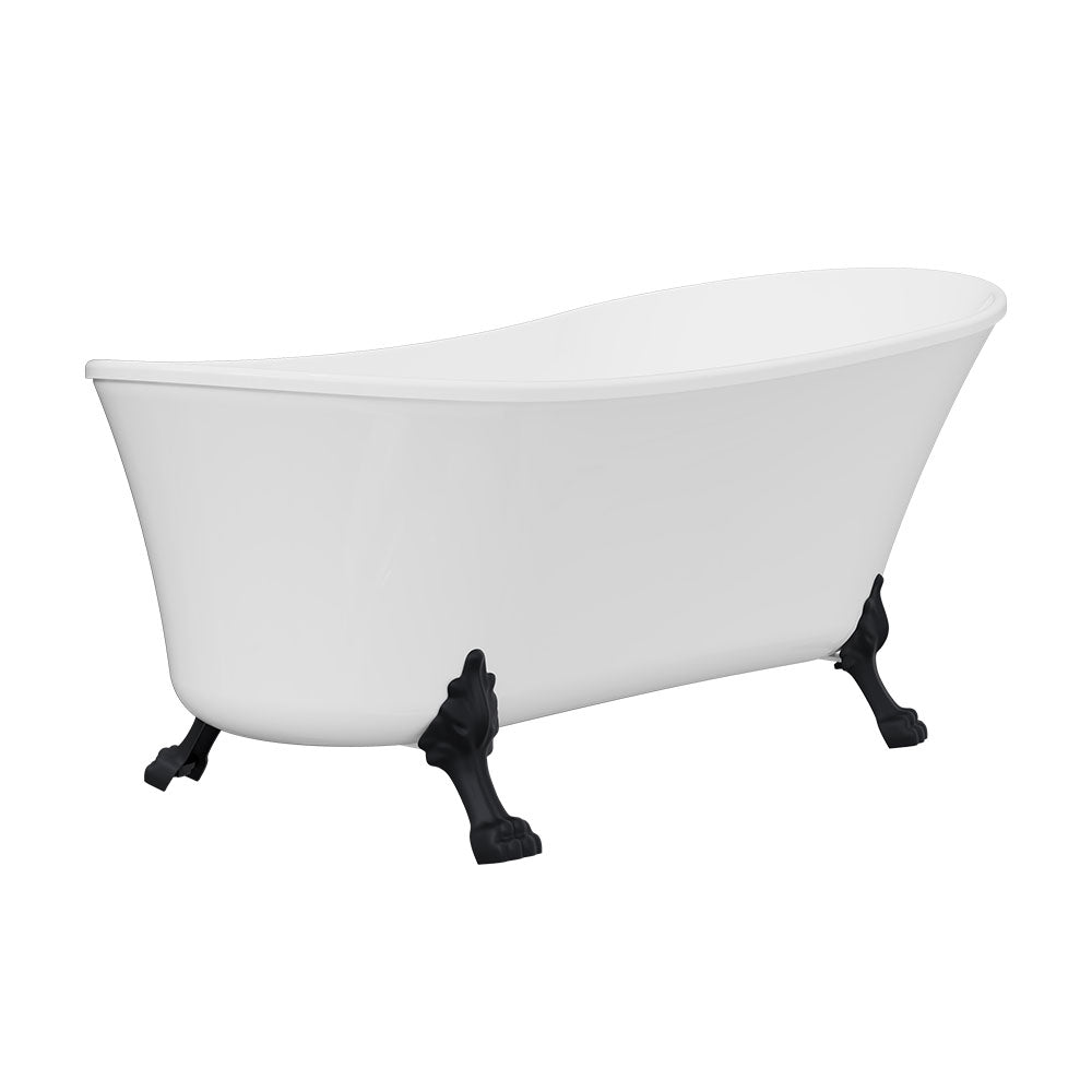Fienza Clawfoot Freestanding Bath Gloss White 1700mm Black Feet