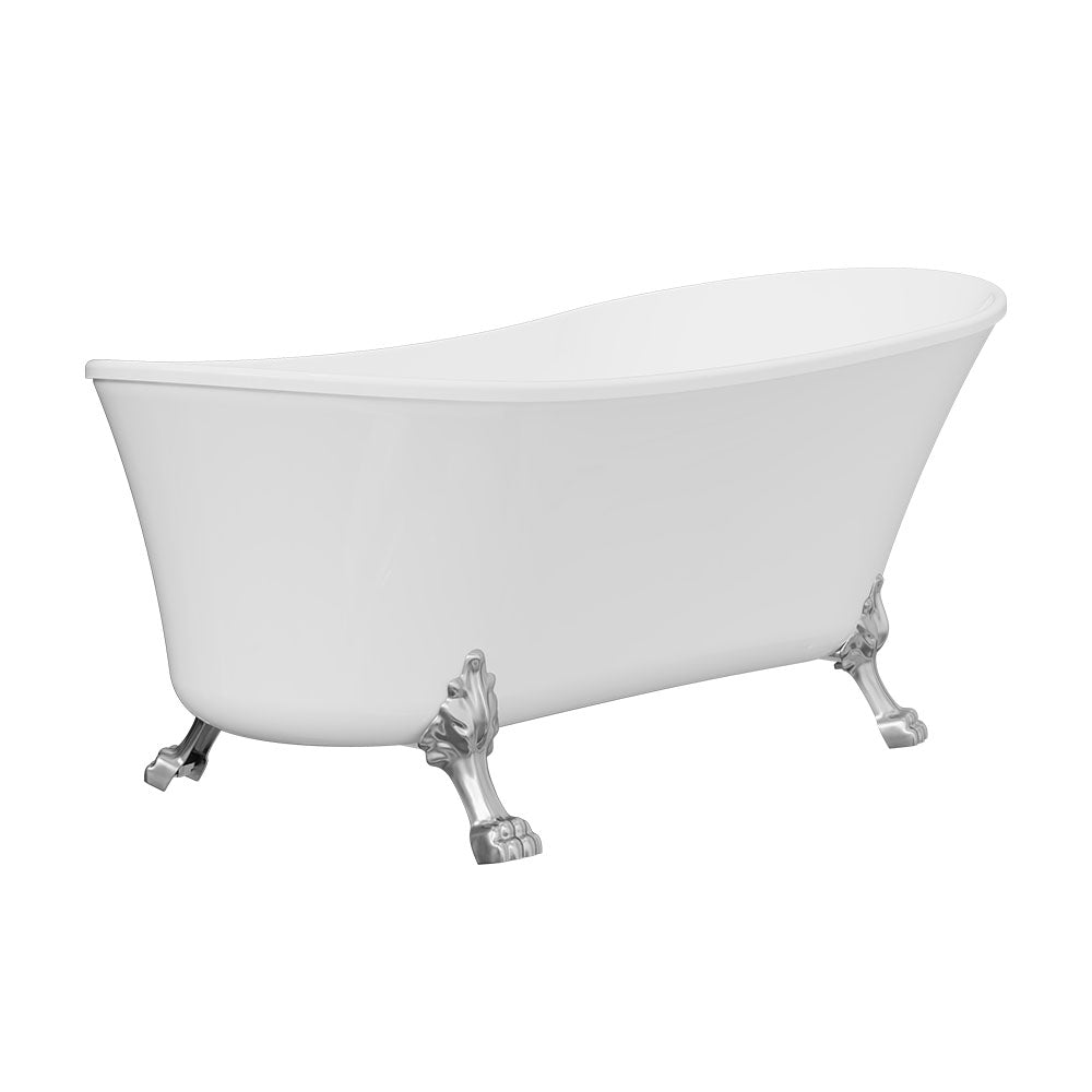 Fienza Clawfoot Freestanding Bath Gloss White 1700mm Brushed Nickel Feet