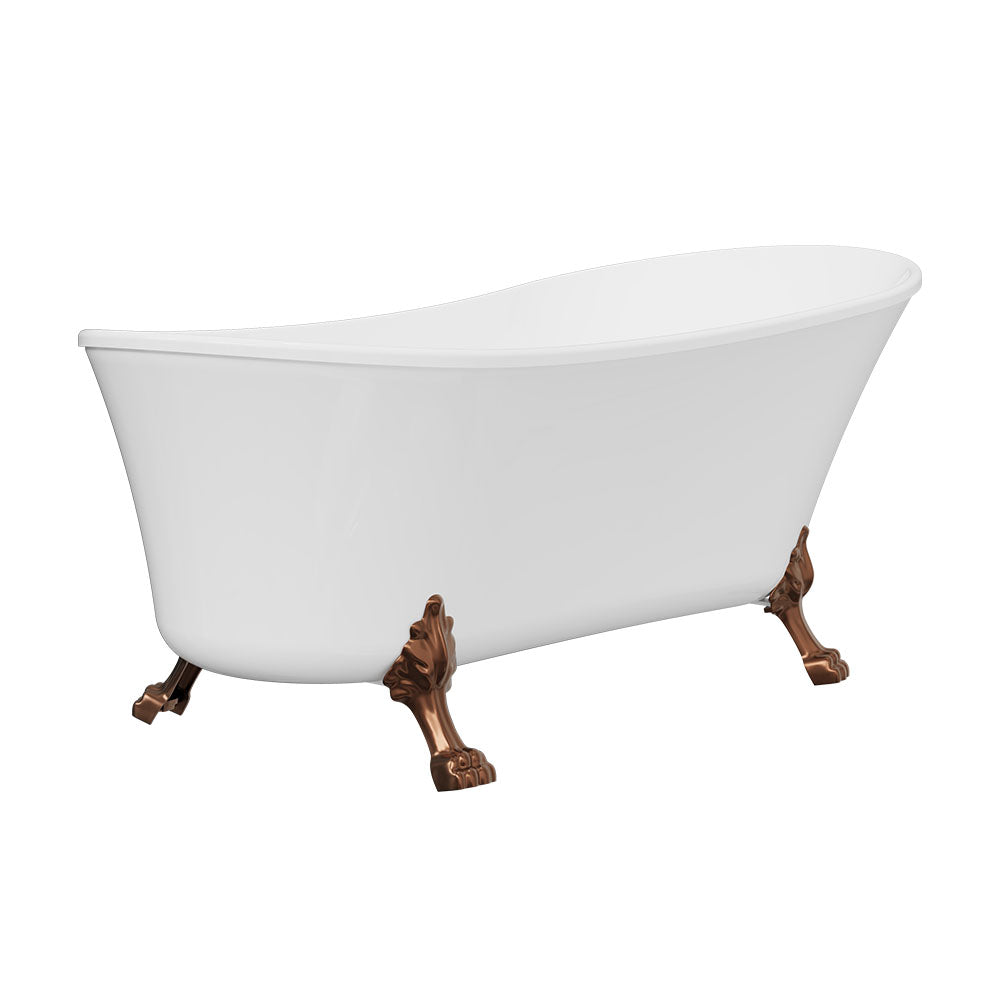 Fienza Clawfoot Freestanding Bath Gloss White 1700mm Brushed Copper Feet