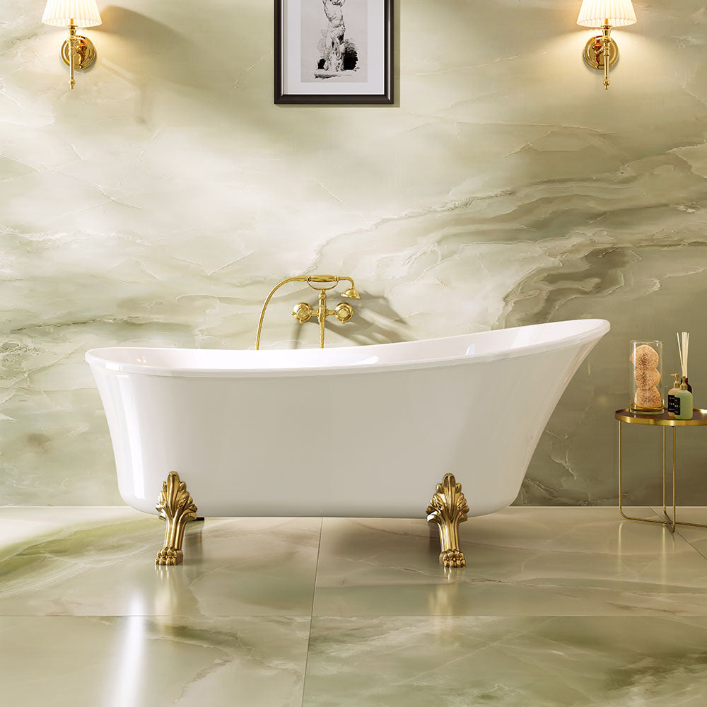 Fienza Clawfoot Freestanding Bath Gloss White 1700mm Urban Brass Feet