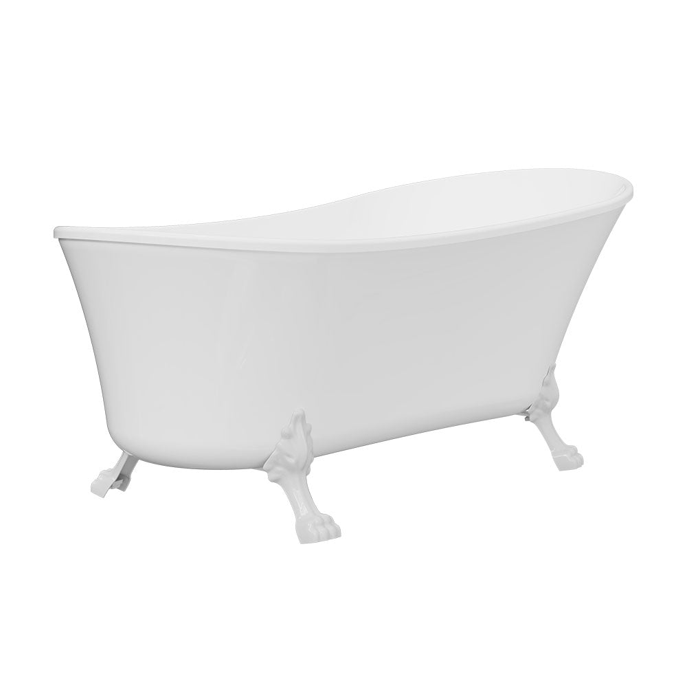 Fienza Clawfoot Freestanding Bath Gloss White 1700mm White Feet