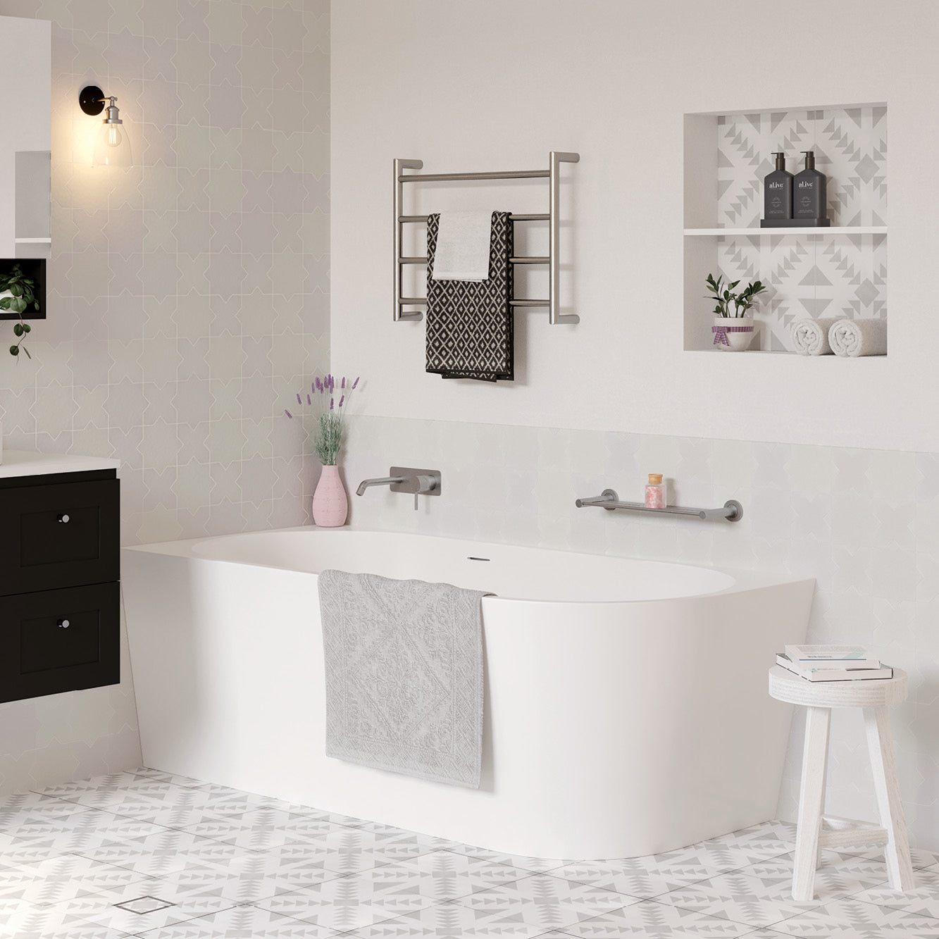 Fienza Isabella Right-Hand Acrylic Corner Bath with Overflow Gloss White 1700mm