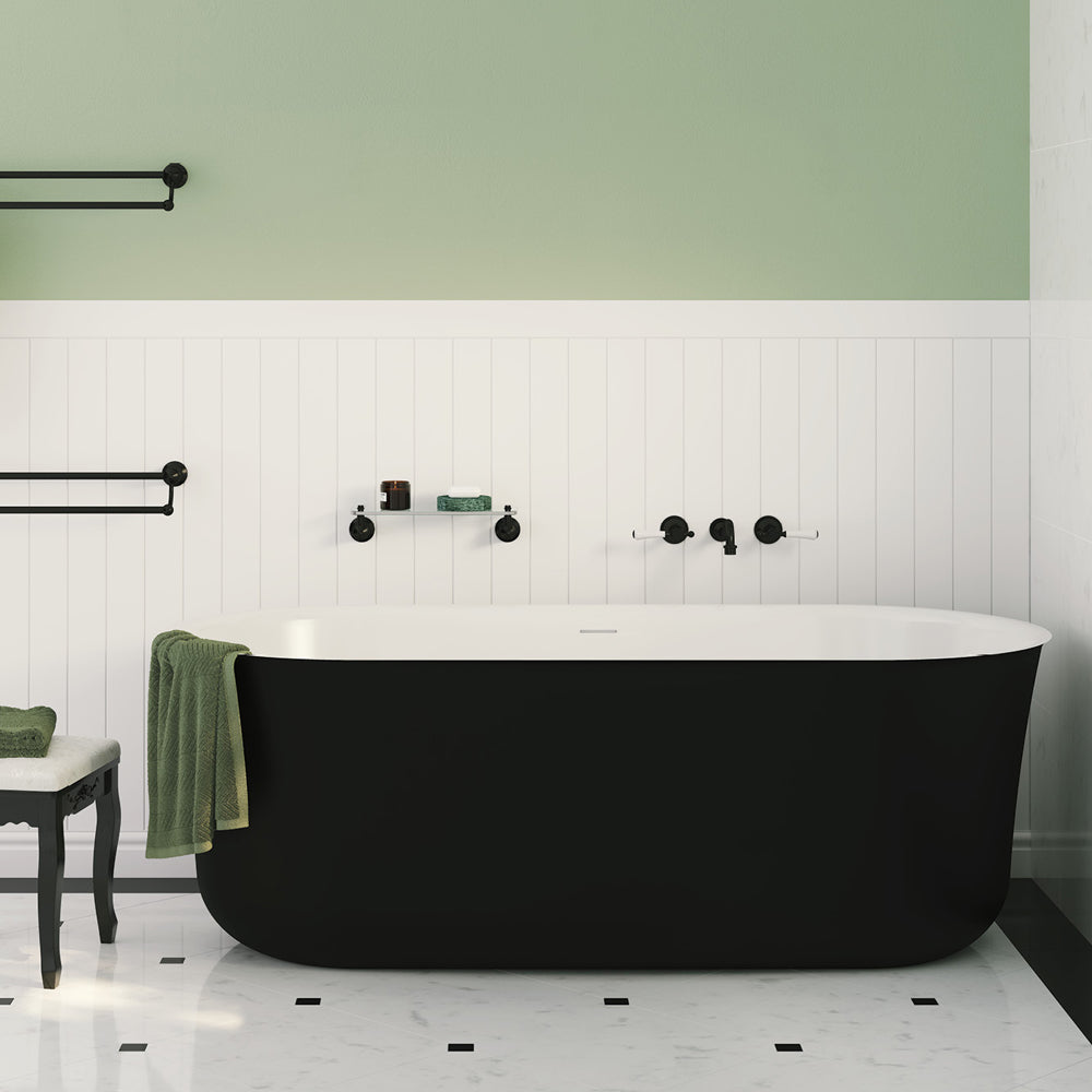 Windsor 1700 Freestanding Acrylic Bath, Matte Black with Overflow