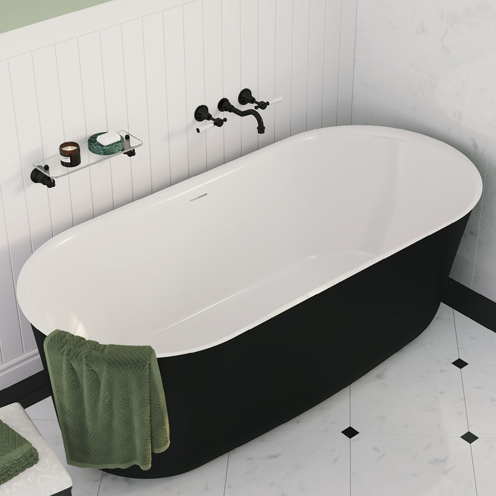 Windsor 1700 Freestanding Acrylic Bath, Matte Black with Overflow