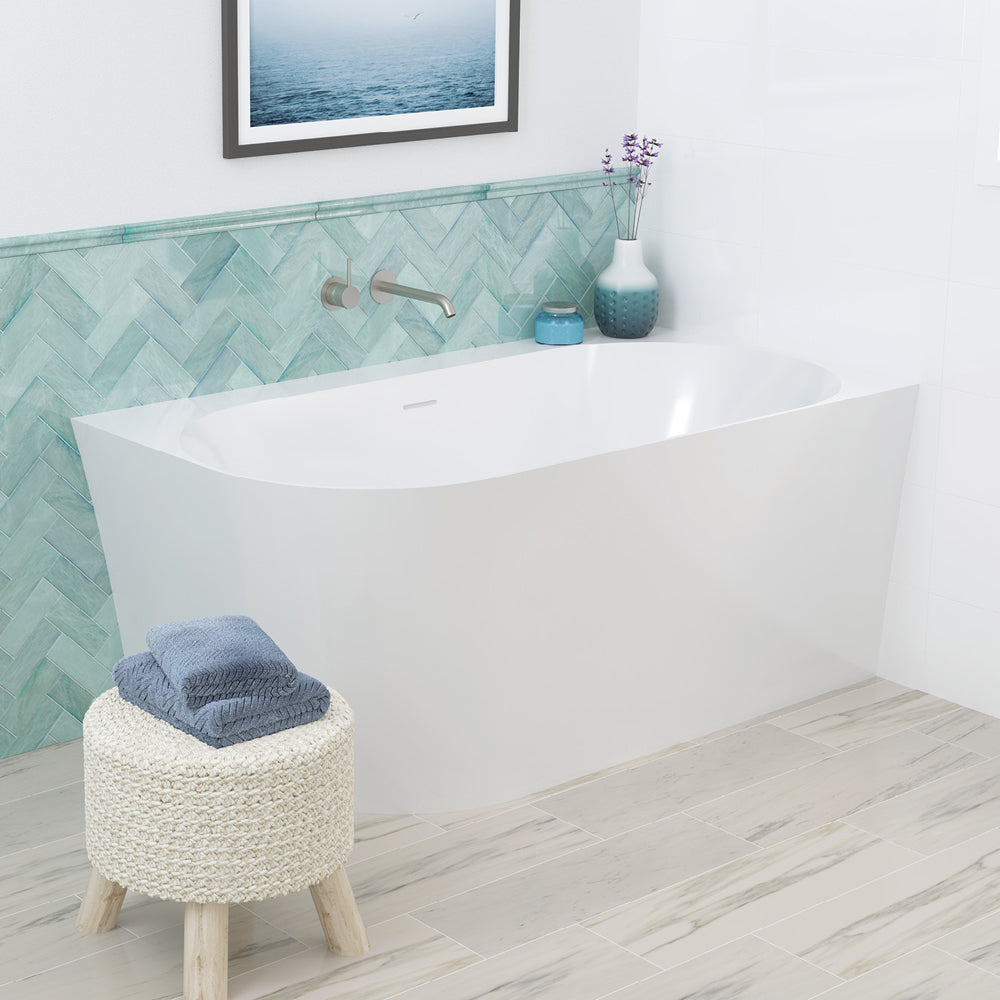 Fienza Chloe Left-Hand Acrylic Corner Bath with Overflow 1400mm Gloss White