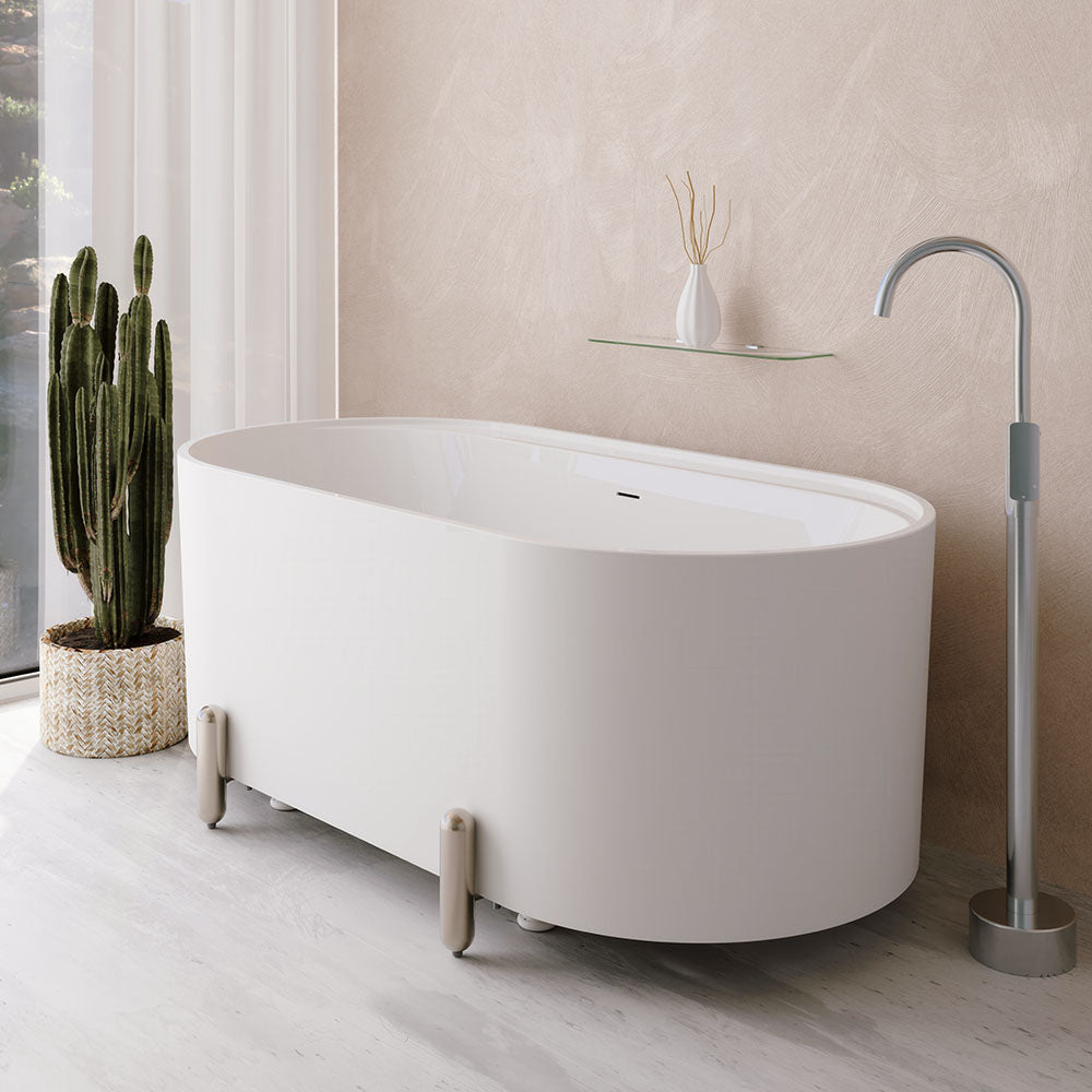 Aluca Freestanding Bath 1500mm Matte White with Brushed Copper Legs with overflow