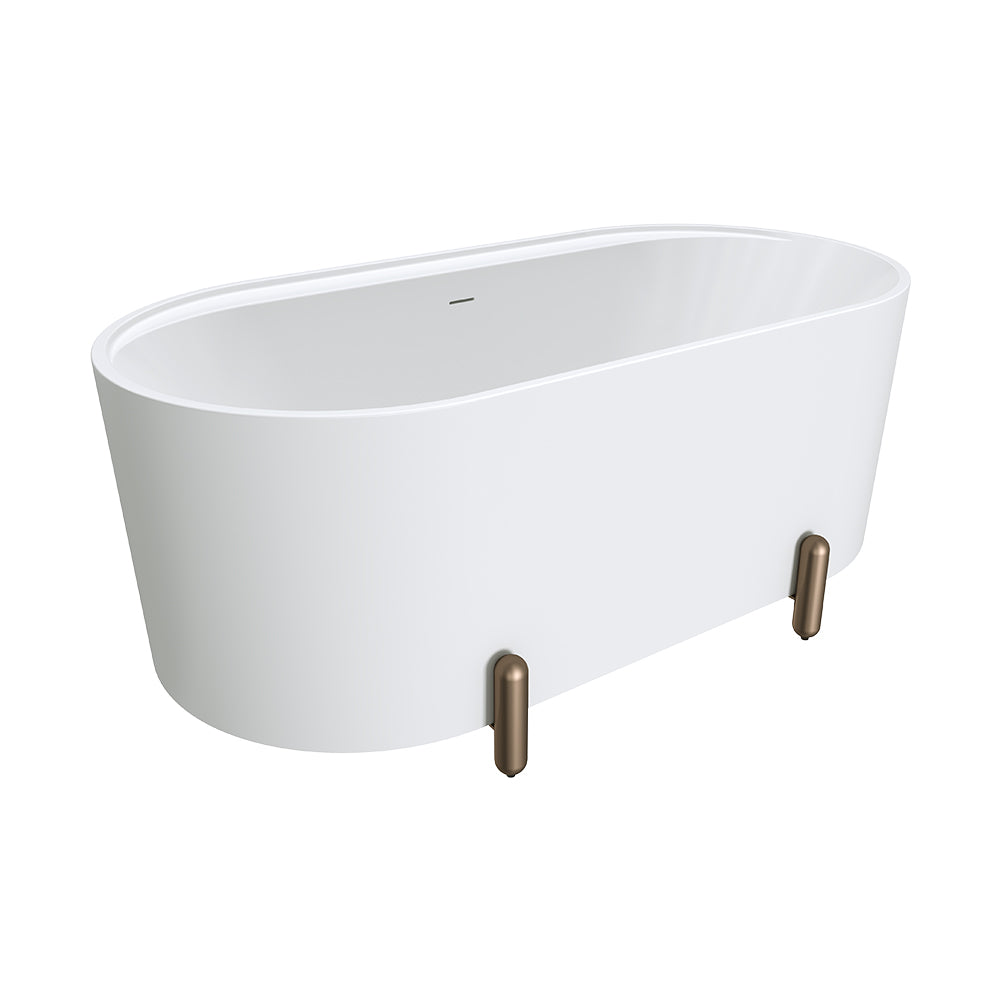 Aluca Freestanding Bath 1500mm Matte White with Brushed Copper Legs with overflow