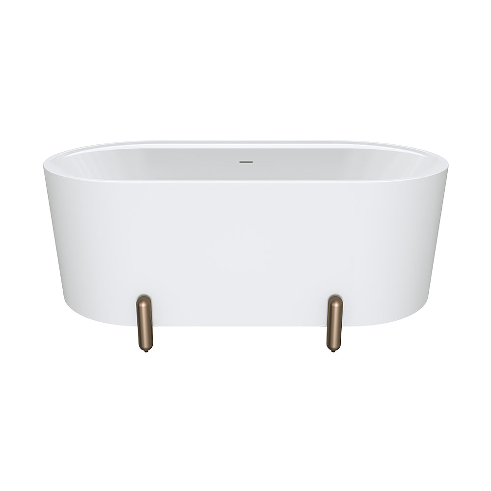 Aluca Freestanding Bath 1500mm Matte White with Brushed Copper Legs with overflow