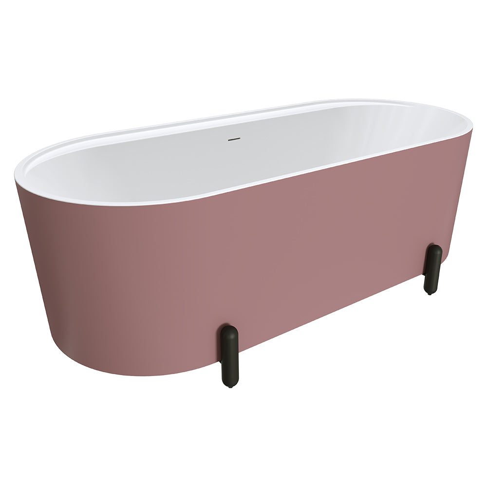 Aluca Freestanding Bath 1500mm Matte White with Brushed Copper Legs with overflow