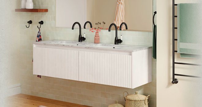 Fienza Alina Fluted Wall Hung Vanity Cabinet lifestyle